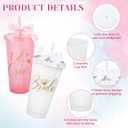 8 Pcs Bridesmaid Cups with Lids and StrawsWedding Tumbler Bridesmaid Gifts, Bride Cup Bachelorette Party Accessories, Plastic Travel Mug for Bridal Party Gifts Bachelorette Party Favors(Pink White)