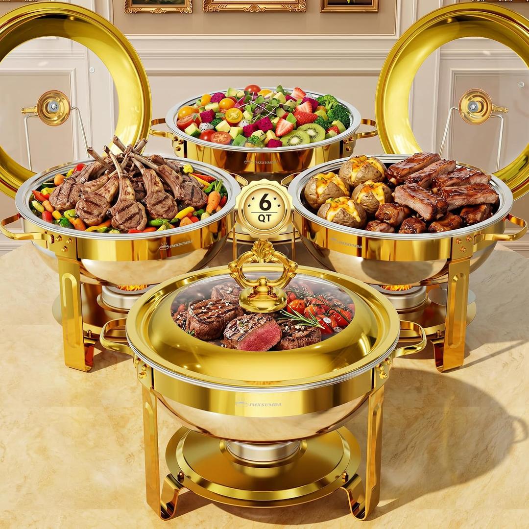 Chafing Dishes for Buffet 4 Pack, 6QT Round with Glass Lid