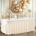 PARTISKY Ivory Spandex Tablecloth for 4ft Rectangle Tables, Stretchable Table Cover Skirt for Folding Tables Weddings Parties Banquets Events Trade Shows and Dessert Table