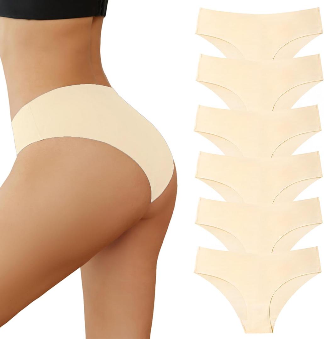 Seamless Underwear for Women No Show Panties for Ladies Bikini Hipster Low Rise Briefs Invisible Cheeky 6 Pack, Size Small