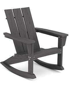 SERWALL Modern Outdoor Rocking Chair, All Weather Adirondack Rocking Chair for Patio, Porch, Garden, Backyard, Grey