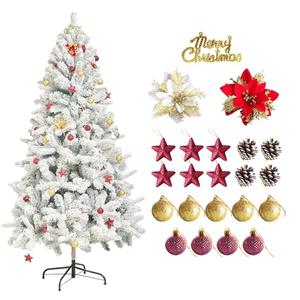JMFFL 6ft White Artificial Christmas Tree, Christmas Pine Tree for Home Party Christmas Decorations with 600 Branches and Two-Color Decorative Flowers Decorative Balls