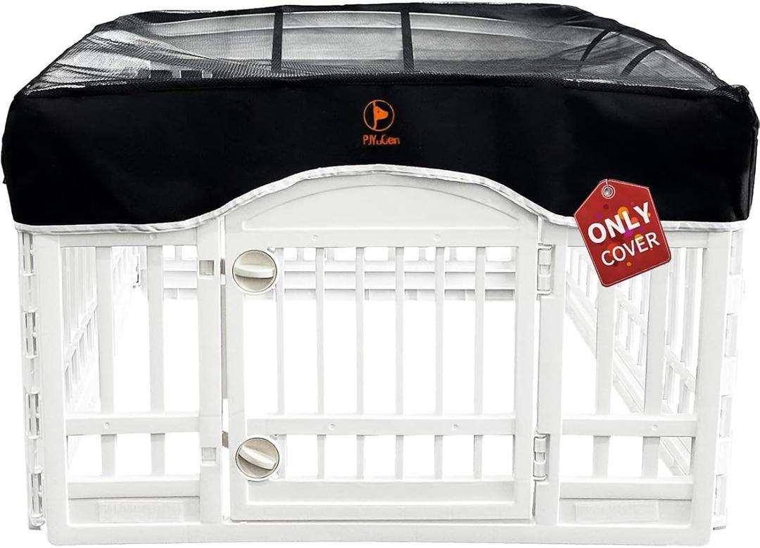 PJYuCien Dog Playpen Mesh Top Cover, Fits 36 Inch 4 Panels Regular Square Plastic Exercise Pet Pen, Adhesive Tape Connections, Black (Note: Cover Only, Fence Not Included)