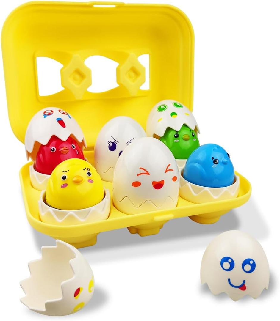 Pinkiwine Easter Hide & Squeak Eggs Montessori Sorting & Matching Learning Toys for Toddlers Kids Boys Girls Easter Basket Stuffers Gifts Party Favors
