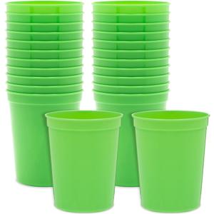 BLUE PANDA 16 Oz Lime Green Stadium Cups - Plastic Cups Reusable & Dishwasher Safe - Party Favor Tumblers & Green Plastic Cup - 24 Count