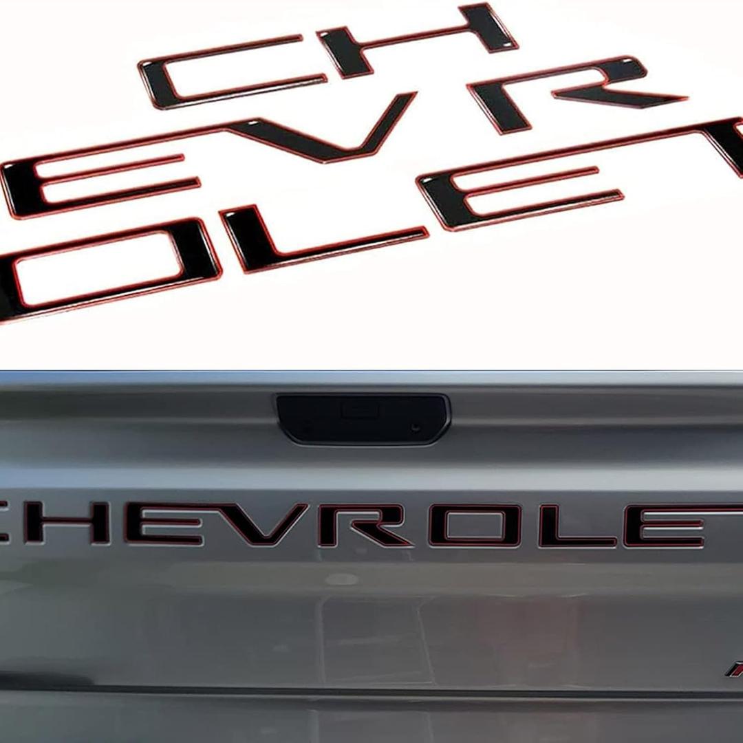 Tailgate Insert Letters Compatible with 2019 2020 2021 2022 2023 2024 3D Emblems with Strong Adhesive Gloss Black with red Border