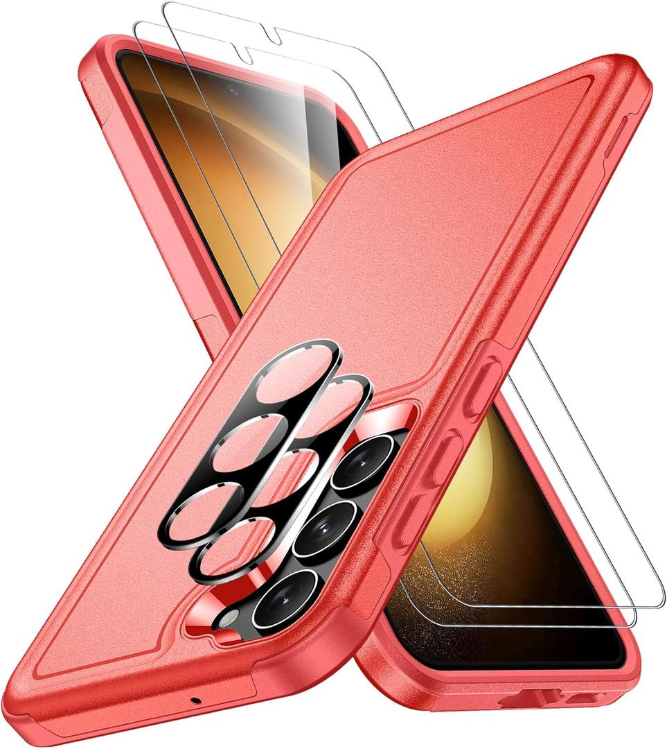 SPIDERCASE Designed for Samsung Galaxy S23 Case, [10 FT Military Grade Drop Protection], 2 Pack [Tempered Glass Screen Protector+Camera Lens Protector] Heavy Duty Shockproof Case, Red