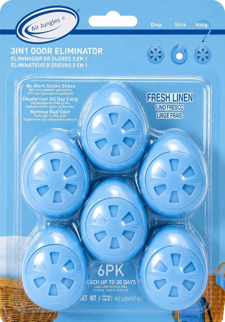 Air Jungles Odor Deodorizer Balls for Shoes Sneakers, Subtle Fresh Linen Scent, No Overpowering Natural Refresh for Gym Bag, Locker, Drawer Small Space