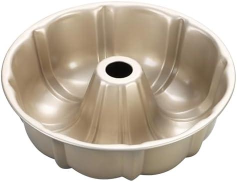 Onader Fluted Cake Pan Nonstick, 10 Inch Round Tube Baking Pan for Pound Cake, 10 Cups Large Heavy Duty Carbon Steel Baking Mold Bakeware, Gold