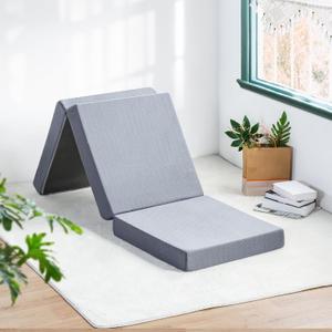 Olee Sleep Tri-Folding Memory Foam Mattress Topper, 4 Inch Gel Folding Mattress for Camping, Foldable Guest Bed, Washable Cover, CertiPUR-US Certified, Soft, Grey, Single Size, 