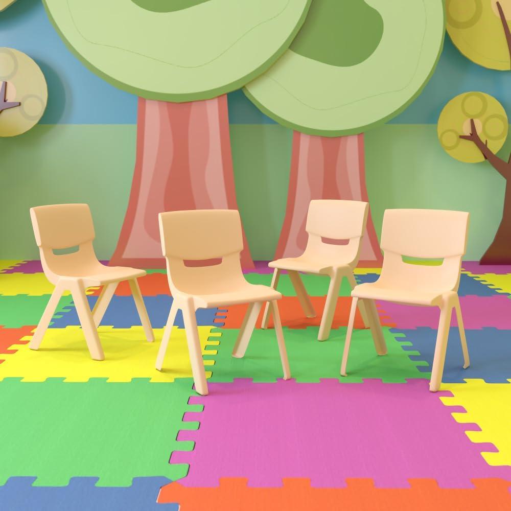 Flash Furniture 4 Pack Natural Plastic Stackable School Chair with 12'' Seat Height, Set of 4