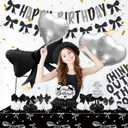 Black Bow Happy Birthday Decorations - Women Girls Bow Theme Party Decorations with Honeycomb Centerpieces, Banner, Foil Balloons, Tablecloth, Elegant Black Girly Birthday Party Decor for Girls Women