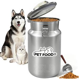Newget 25 lb Stainless Steel Airtight Dog Food Storage Container with Scoop, Small