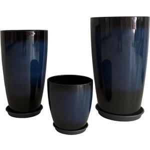 24/21/11 Inch Tall Planter Pots Garden Plastic Planters - Set of 3 for Indoor & Outdoor Use - Decorative Lightweight Flower Pots