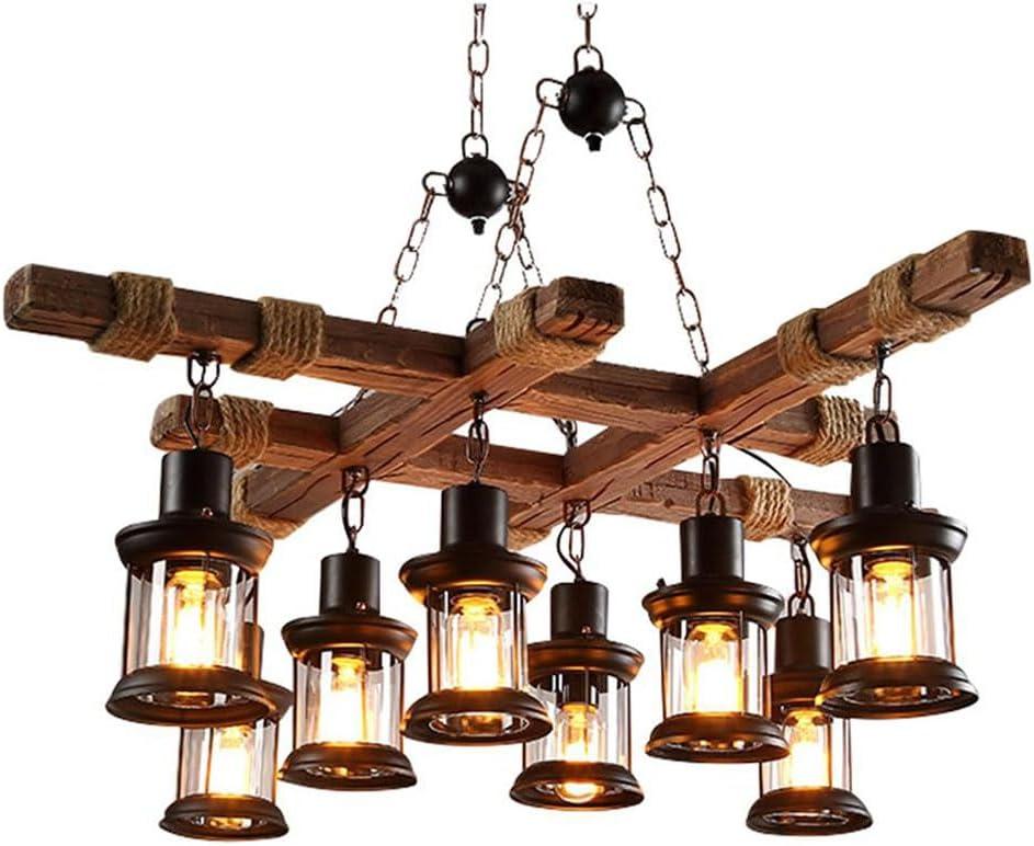 A Million 8 Lights Industrial Retro Wooden Chandelier Pendant Light Island Hanging Ceiling Fixture Vintage Farmhouse Wood Light Adjustable Chain for Home Cafe Bar Restaurant (39.4")