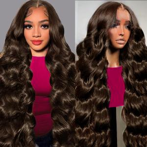 Tiwugi Chocolate Brown Lace Front Wig Human Hair 30 Inch 13x6 Hd Lace Front Wigs Human Hair Body Wave Frontal Wigs Human Hair Pre Plucked 180% Density Brown Wig for Women