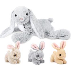 MaoGoLan 4Pcs Easter Bunny Stuffed Animals with 3 Babies Inside, 24" Soft and Cuddly Giant Rabbit Plush, Easter Stuffed Bunny Gift for Kids,Boys,Girls