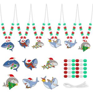 Tondiamo 24 Sets Christmas Shark Bead Necklaces Crafts DIY Beads Necklaces Making Kit DIY Crafts for Party Favor Gift Supplies Jewelry Making