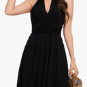 Women's Sexy Sundress Halter V Neck Tie Back Sleeveless Ruffle Mini Short Summer Beach Dresses, XL