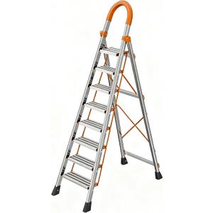 8 Step Ladder, Folding Ladder with Wide Anti-Slip Pedal, Sturdy Steel Step Stool, Convenient Handrail, Lightweight, Portable for Home, Kitchen, Garage