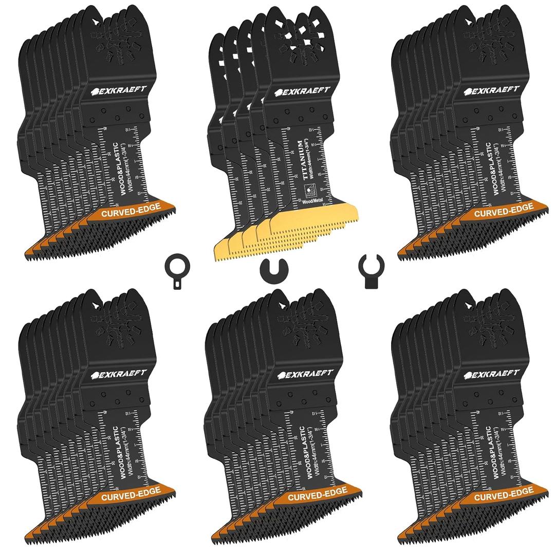 50PCS Curved-Edge Oscillating Tool Blade, Titanium Multitool Blades for Metal, Wood, Plastic, Professional Universal Oscillating Saw Blades Fit Dewalt Milwaukee Ryobi Rockwell Fein