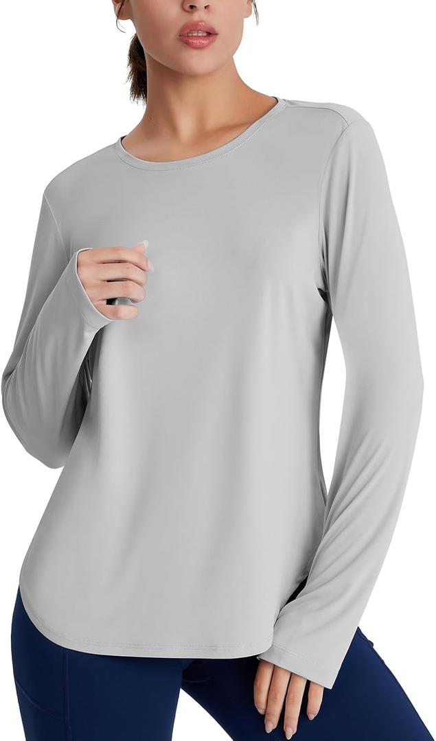 Women's Rash Guard Long Sleeve UV Sun Protection Shirts with Thin Hoodie UPF 50+ Lightweight SPF Tops for Hiking (Gray, XXL)
