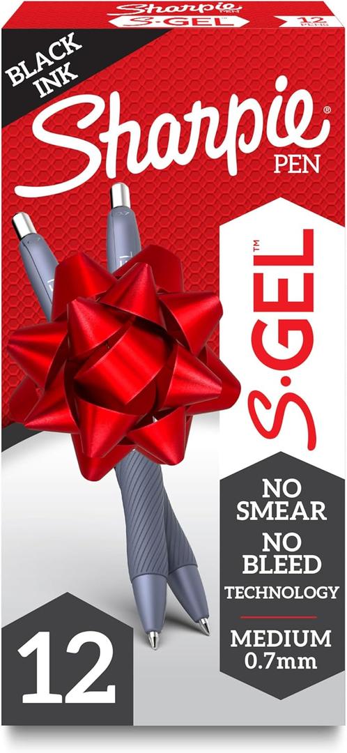 Sharpie S-Gel Gel Pens, Blue Barrel, Medium Point (0.7mm), Black Gel Ink Pens, 12 Count - Home, Office, School, Journaling, Writing, Note-Taking, Teacher Supplies