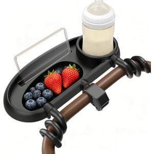 Universal Stroller Snack Tray,Stable Three-Point Locking Mechanism Reduces wobbling and Spills.The Stroller Snack Tray Accommodates Snacks, Water Bottles and Mobile Phones, and is Dishwasher-Safe.