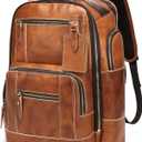 LANNSYNE Vintage Genuine Leather Backpack for Men, 15.6" Laptop Backpack Camping Travel 24L Rucksack (Yellow)
