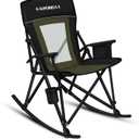 Folding Rocking Camping Chair Portable Outdoor Rocker with High Mesh Back, Handrail Bars, Carry Bag, Cup Holder, Bottle Opener, Supports 400 lbs, Black&Green