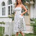 Scarlet Darkness Women's Floral Midi Dress Corset Sundresses 2026 Summer Spring Vacation Milkmaid Dresses White Navy Floral, Size: L