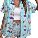 ZXZY Mama Shirt Hawaiian Short Sleeve Blouses Fourth of July Shirts for Women Vneck Tshirts Tops (XL)