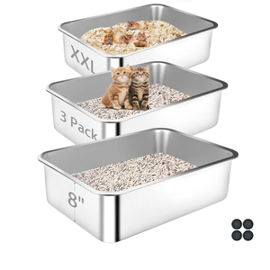 Stainless Steel Cat Litter Box, 3 Pack 23.6"x15.7"x7.9" XXL Metal High Sided Litter Pan, Extra Large Stainless Steel Box Splash-Proof and Non-Stick Cat Poop Box odorless