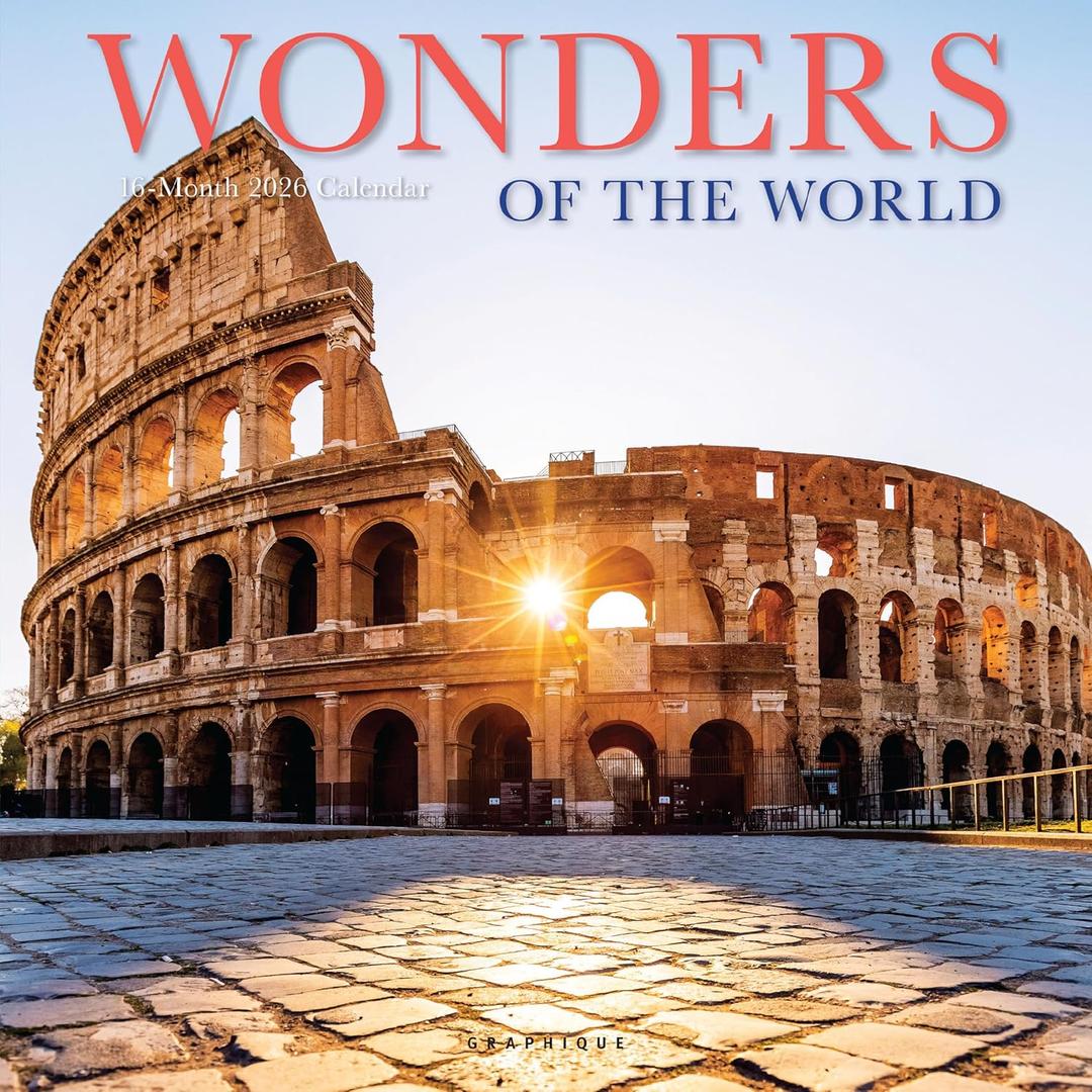 Graphique 2026 Wonders of the World Wall Calendar | 12 x 12 | Thick Paper | Home & Office Organizer | Large Monthly Grid | 3 Languages & Marked Holidays | 4 Month Preview Page for 2027