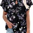 ONLYSHE Womens Summer Tunic Tops Ruffle Sleeve Pullf Short Sleeve Shirts (Black, M)