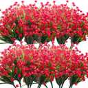 Grunyia Artificial Flowers, 20 Bundles Outdoor Fake Flowers for Decoration UV Resistant Faux Plastic Plants Garden Porch Window Box Dcor(Red)
