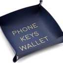 Juvale Leather Catchall Valet Tray for Phone, Keys, Wallet (Navy Blue, 6.9 x 2.2 in) Pack Of 3