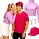 3 Pcs Halloween Couples Costume Accessories for Adult Purple Headband and Pink Cap Halloween Party (Medium)