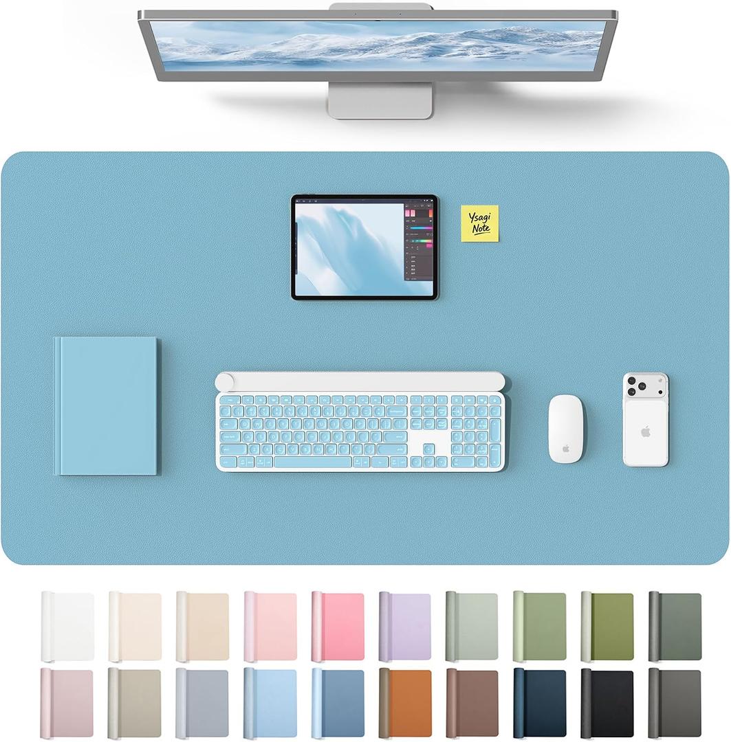 YSAGi Leather Desk Protector, Office Mat, Large Mouse Mat, Non-Slip PU Leather Blotter, Laptop Desk Mat, Waterproof Writing Pad for Office and Home(Sea Blue, 40" x 24")