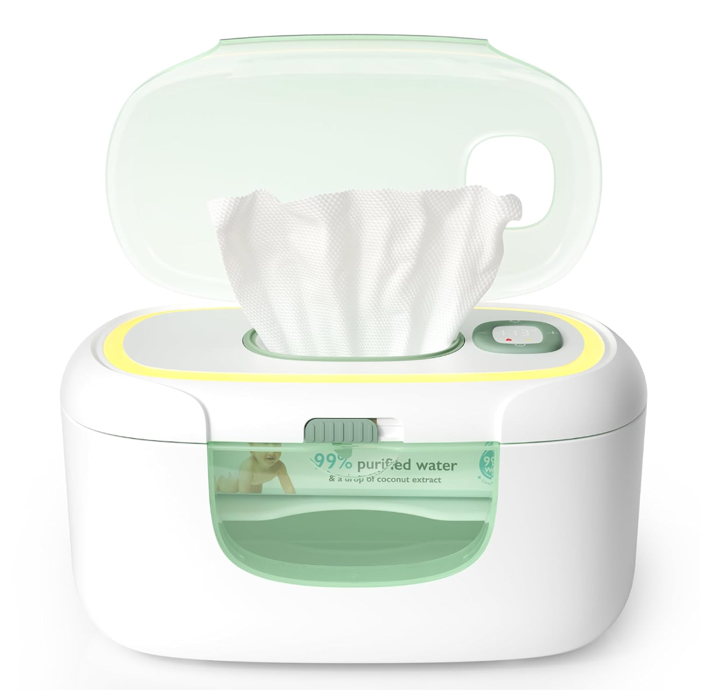 Momcozy New Baby Wipe Warmer, 100pcs Larger Capacity Wipe Dispenser, 10Min Fast Heating with 4 Temperature Modes, Innovative Spring Design, Silicone & Top Seals,Quick Even Heating, 3Level Nightlight