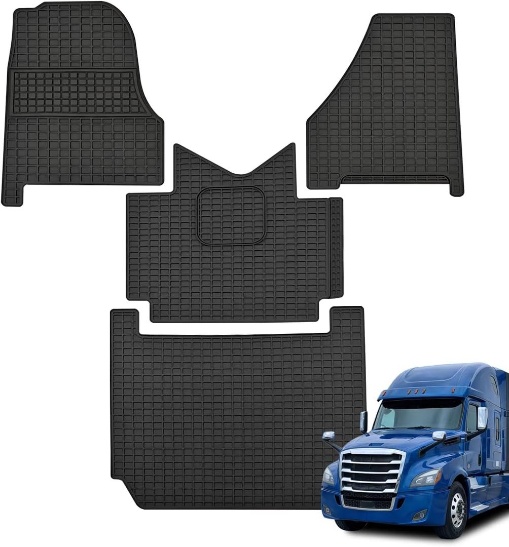 Floor Mats for Freightliner Cascadia 2018–2025 All-Weather Heavy Duty Rubber Waterproof Cascadia 126 Truck Floor Liners, Non-Slip, Easy to Clean, 4-Piece Set