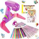 Sumsoltic Drawing Projector for Kids,Thanksgiving and Christmas Gifts, Art and Craft Kit, Including Colored Pencils, Crayons, Coloring Books, Toys for 3+ Year Old Girls (Pink Drawing Kit v1)