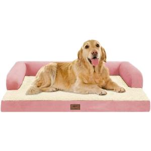 Large Dog Bed Orthopedic Washable Extra Pink XL XLarge Big Dog Bed with Washable Bolster & Memory Foam Couch Sofa - Waterproof with Removable Cover