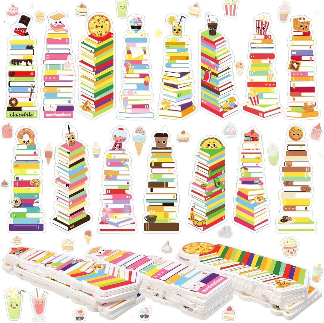 150 Pcs Book Tracker Bookmarks Bulk 6.3 x 1.97 Inch Bookshelf Love to Read Bookmarks Paper Tracking Bookmark Double Sided Reading Page Markers for Reading Lover School(Snack)