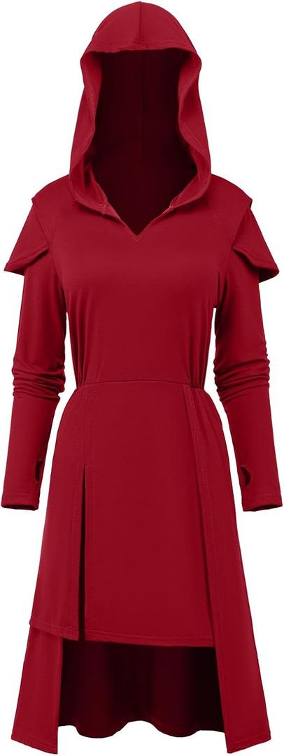 Medieval Clothing Women Renaissance Witches Costume Viking Gothic Dresses Cosplay for Halloween (Red, L)