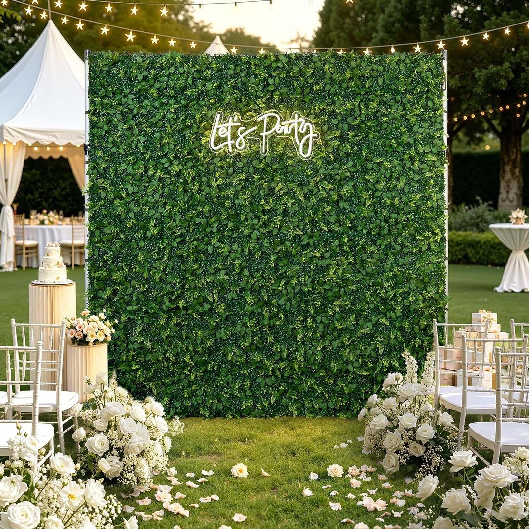 Artificial Flower Wall 8x8ft Green Grass Backdrop for Wedding, Baby Shower, Party, Birthday & Home Decor, Easy & Quick Assembly (Greenery)