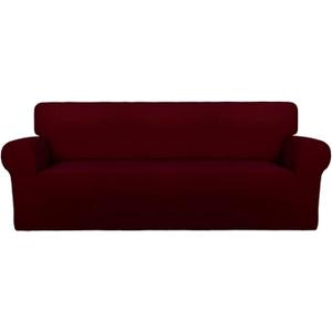PureFit Super Stretch Sofa Slipcover – Spandex Non Slip Soft Couch Sofa Cover, Washable Furniture Protector with Non Skid Foam and Elastic Bottom for Kids, Pets （Sofa, Wine）