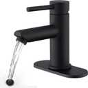 KPW Bathroom Sink Faucet Matte Black, Single Handle Stainless Steel Deck Mount, 1 or 3 Hole, with Pop-Up Drain with Overflow (4 Inch)
