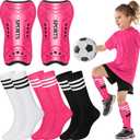 Liliful 4 Pcs Soccer Shin Guards Set for Girl Kids Youth Include 1 Shin Guards & 3 Sport Socks Protective Lightweight Gear Leg Pads Gear for 3-15 Girls Boy Children Teens (Small, Rose Red)