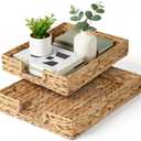 2 Pcs A4 File Tray, Water Hyacinth Desk Basket, Wicker Paper Tray File Baskets, Woven Letter Size Documents Trays, Magazine Files Storage Basket Organizer Bin for Office, Toilet, Desk